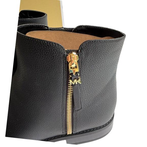 NEW Michael Kors BRITT ANKLE BOOT Womens 9.5 Black Bootie Gold Zip Flat Shoe Box - Picture 11 of 14